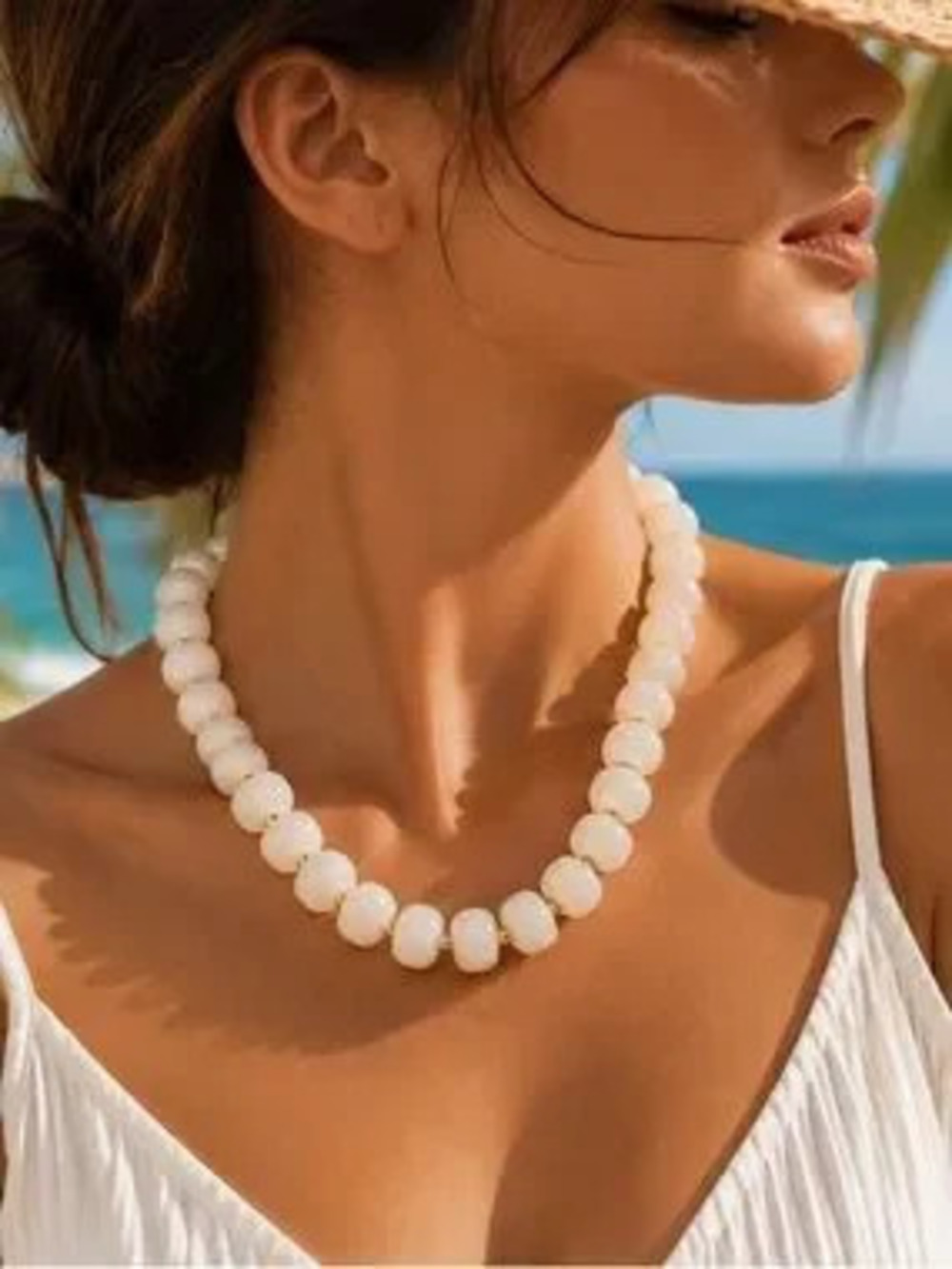Coastal Luxe White Bead Necklace | Chunky Summer Statement Jewelry